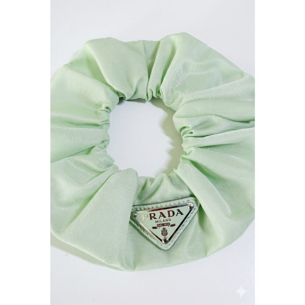 New Prada Hair Scrunchie Re-Nylon NEW green Triangle Logo AUTH $420 SRP
